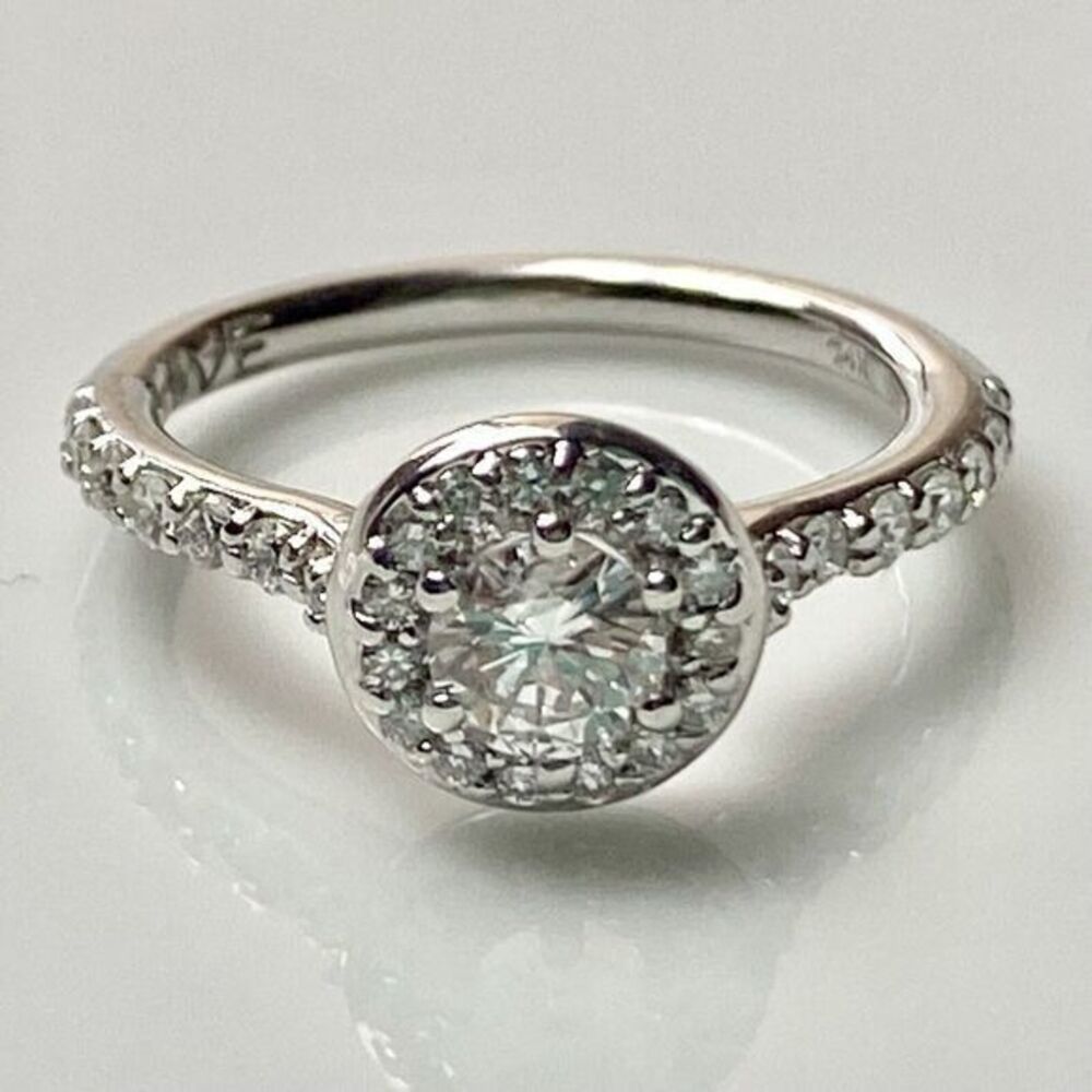 Round Cut Diamond Halo Engagement Ring 14k White Gold Cathedral Setting Size 7‎